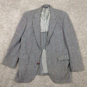 Vintage Harris Tweed Jacket Mens 42 L Gray Herringbone Scottish Wool Blazer READ
